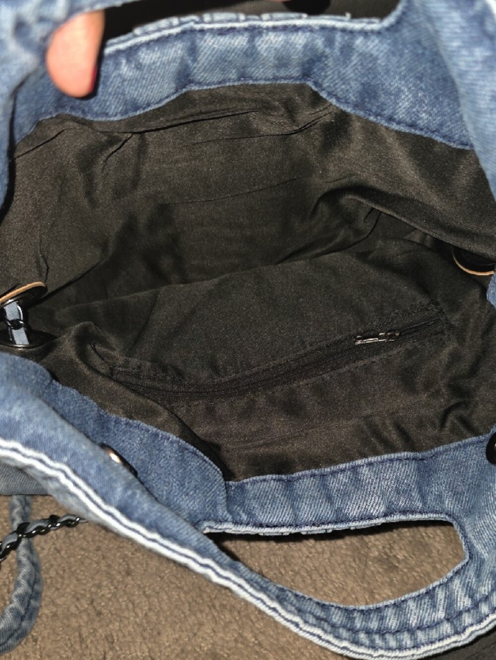 Denim Fold-Over Clutch with Cutout Handle - Picture 3 of 5